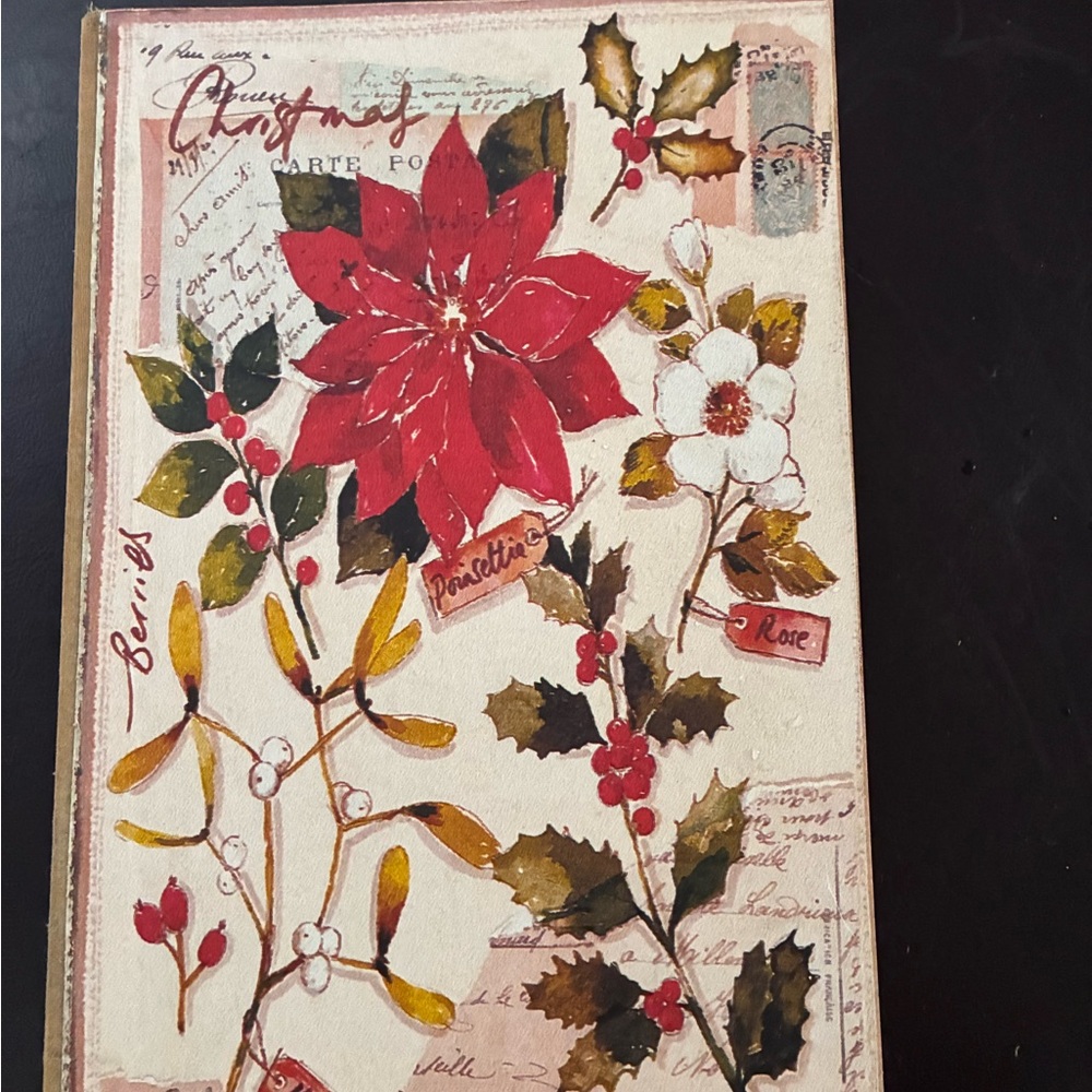 Floral Holiday Card with Red Poinsettia